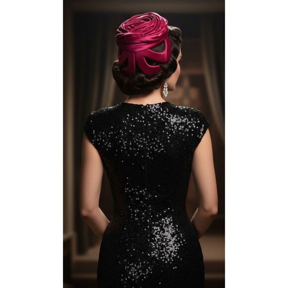 A Rose with a Bow Vintage 50s/60s Pillbox Hat  Fuchsia Satin Old Hollywood Glam - Picture 2 of 10